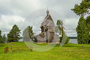 View of the old wooden church of St. George the Victorious. Leningrad region