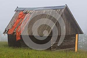 View on an old wooden hut in the vineyard