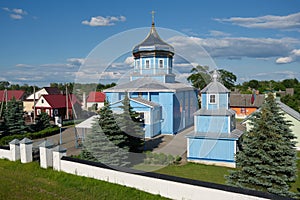 View of old wooden St Nicholas Church in Kobrin city, Brest region, Belarus