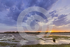 View of Olhao salt marsh Inlet waterfront to Ria Formosa natural park. Algarve.