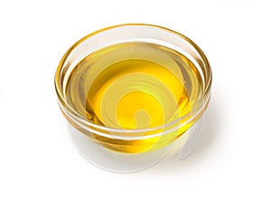 View of olive oil bowl isolated on white