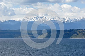 View of the Olympic Mountain Range with Mt Constance and the Hood Canal