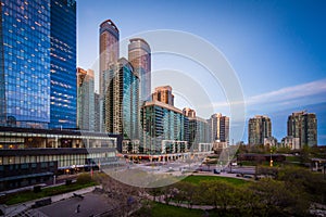 View of Olympic Park and modern buildings in downtown Toronto, O