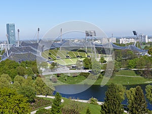 Olympic Stadium in the green Olympic Park to Munich in Germany.