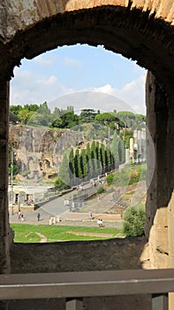 View from one of the arches of the Colosseum, Rome.