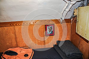 View of one of cabin on historical ship in Maritime Museum of San Diego. USA.