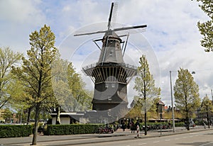 View of one of the many windmills in the city of Amsterdam