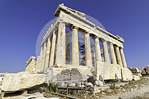 View of one of the sides of the facade of the Partenon in Athens, Greece photo