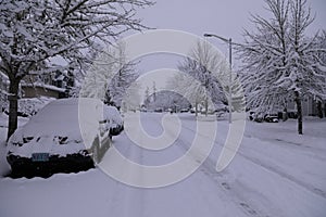 View of one of the streets of Hillsboro after massive snowstorm.