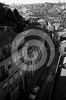 View one of the streets in Vila Nova de Gaia, and panorama of the Porto, Portugal. photo