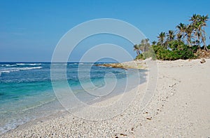 View of the Ong Lang beach with palm trees in Quy Nhon, Vietnam