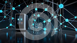 View a onnected network of smart devices displayed as digital dots in space