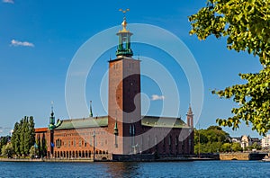 View onto City Hall, Stadshuset, in Kungsholmen island of Stockholm in Sweden