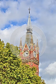 View onto the clock tower of the St. Pancras Renaissance London Hotel