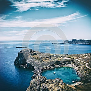 View onto St Paul's Bay in Lindos, Rhodes, Greece