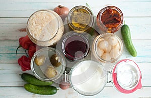 Collection of naturally fermented foods photo