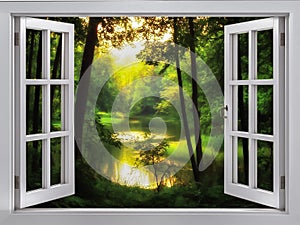 Open window onto forest path