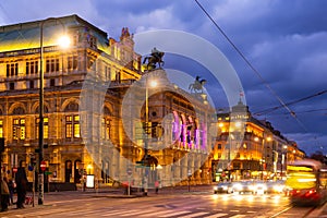 View of Opernring and Vienna State Opera in Vienna, Austria