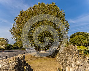 A view opposite Mayflower Park along the old town walls in Southampton, UK