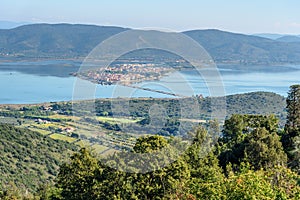 View of Orbetello from mountain Argentario. Italy