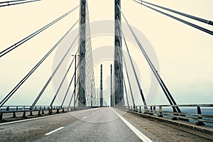 View on Oresund bridge between Sweden and Denmark at sunrise