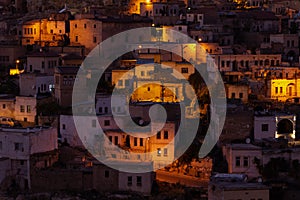 View of Ortahisar in Cappadocia at night