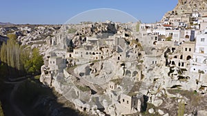View of Ortahisar town of Cappadocia, Turkey.
