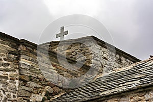 View of Orthodox monastery Saints Asomatos in Penteli, a mountain to the north of Athens at Greece