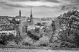 View of Oscar Fredriks church in Gothenburg in black and white