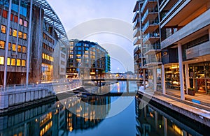 Oslo Aker Brygge marina at night photo