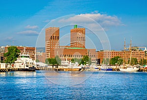 View on Oslo fjord and town hall, Norway