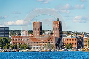 View of Oslo, Norway Radhuset from the sea photo