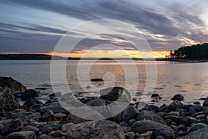 View of Oslofjord from the beach near Larkollen in Norway photo