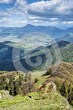 View from Osnica hill, Little Fatra, Slovakia, springtime scene