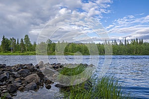 View of The Ounasjoki River in summer evening, Levi, Lapland, Finland