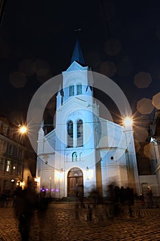 View of Our Lady of Sorrows Church in Riga at night