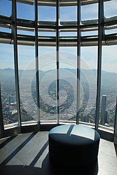 View out of a skyscraper window with modern Interior Architecture