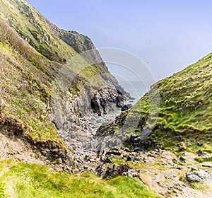 A view out to sea in an isolated cove on the Pembrokeshire coast neart to Tenby, South Wales