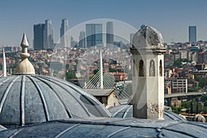 View of outer view of dome in Ottoman architecture. Roofs of Istanbul. Suleymaniye Mosque. Turkey.