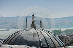 View of outer view of dome in Ottoman architecture. Roofs of Istanbul. Suleymaniye Mosque. Turkey.