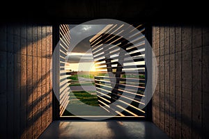 view of the outside world through window louver and open windows