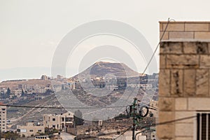 View  from the outskirts of Bethlehem to Herodium in Bethlehem in the Palestinian Authority, Israel