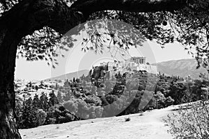 View over the Acropolis from Hill of the Nymphs in Athens