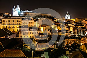 View over Alfama quarter at night. Lisbon . Portugal