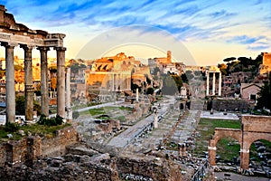 Ancient Roman Forum at sunset, Rome, Italy