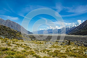 View over Aoraki/Mount Cook National Park, South Island of New Zealand