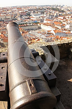 View over Baixa and Avenida from Castelo de Sao Jorge. Lisbon. Portugal