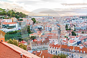 View over Baixa and Castelo de Sao Jorge, Lisbon, Portugal