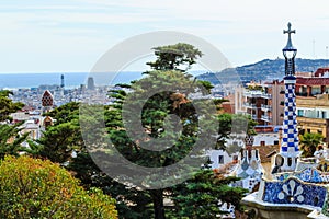 View over Barcelona from famous summer park Guell, Spain