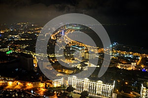 View over the bay in Baku, capital city of Azerbaijan, from the Royal Suite in the Fairmont Hotel